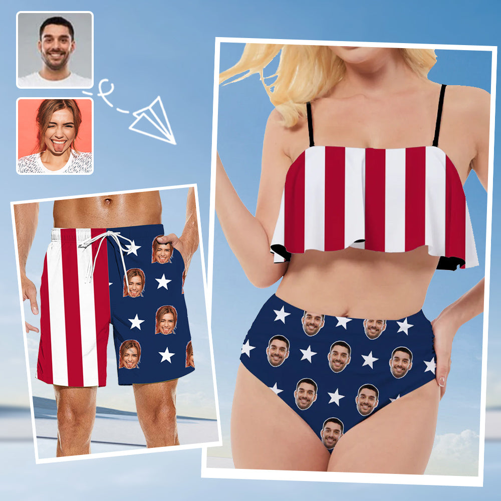 Independence Day Customized Women’s Flag Print Bikini Two Piece Set & Men’s Summer Beach Shorts