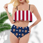 New Custom Face American Flag Ruffle Swimsuit