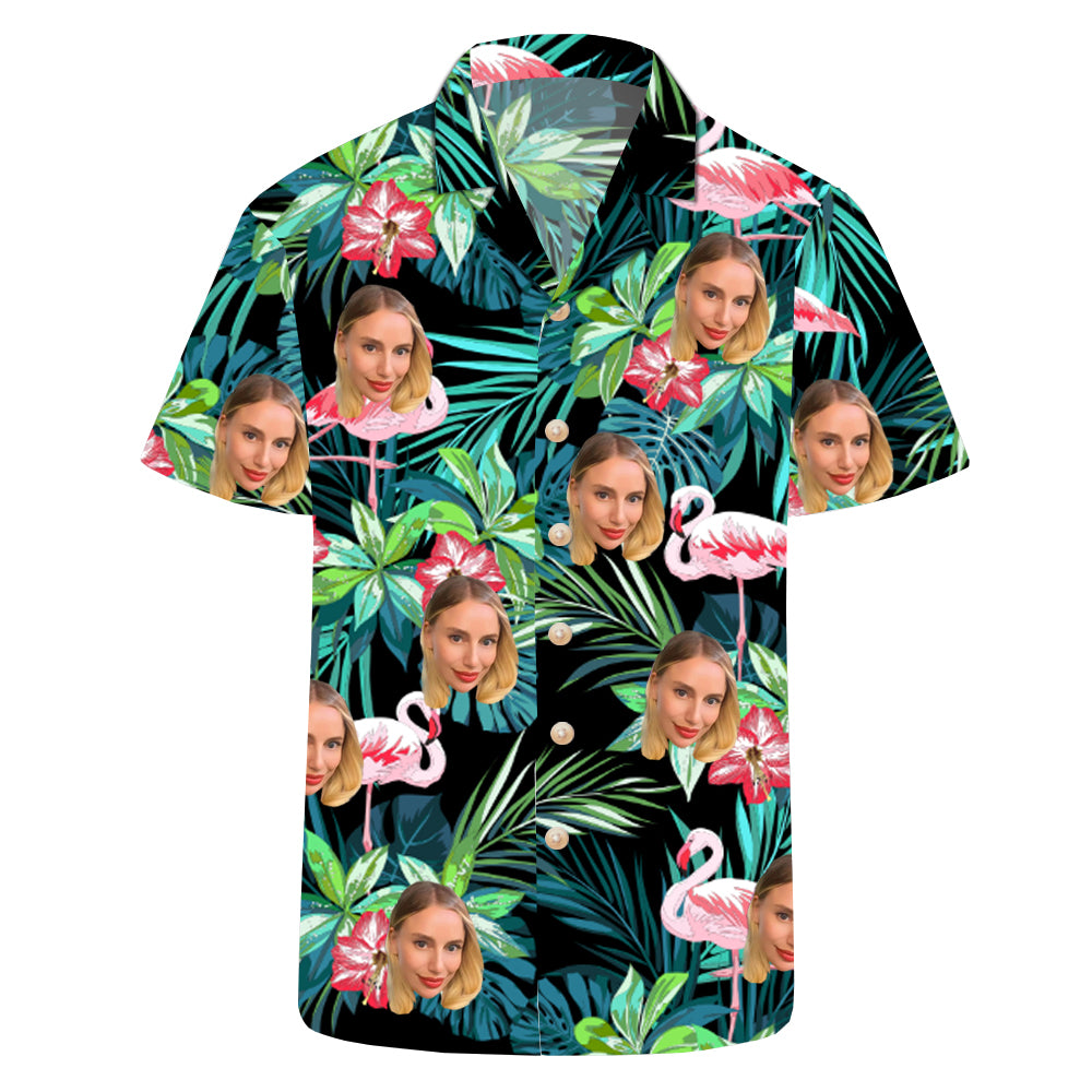 4FunGift® Custom Face All Over Print Hawaiian Shirt Flamingo Flowers And Leaves