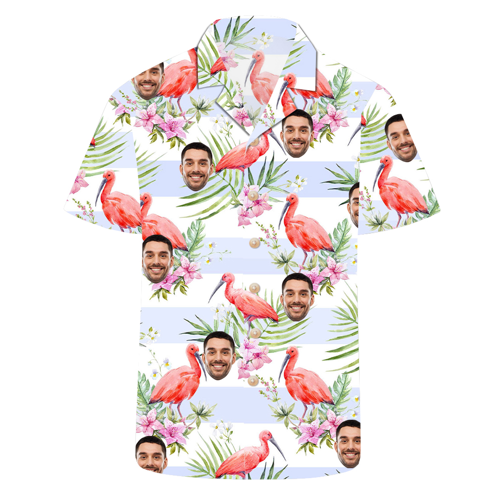 Custom Photo Hawaiian Shirt Stripe Flamingo Shirts